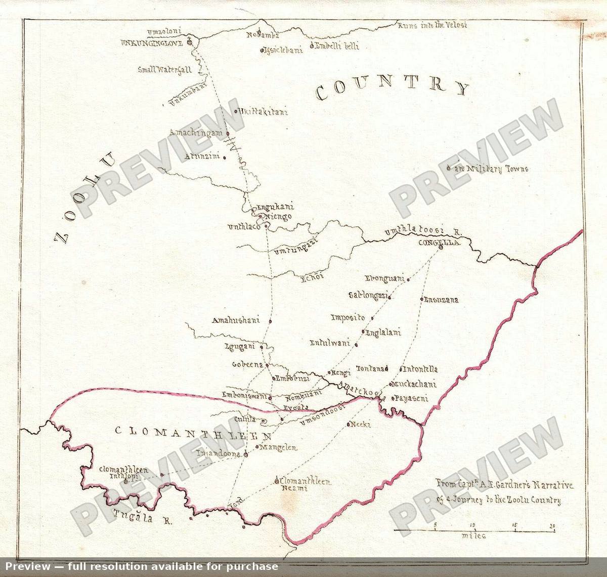 Antique map: Zoolu Country, 1840
