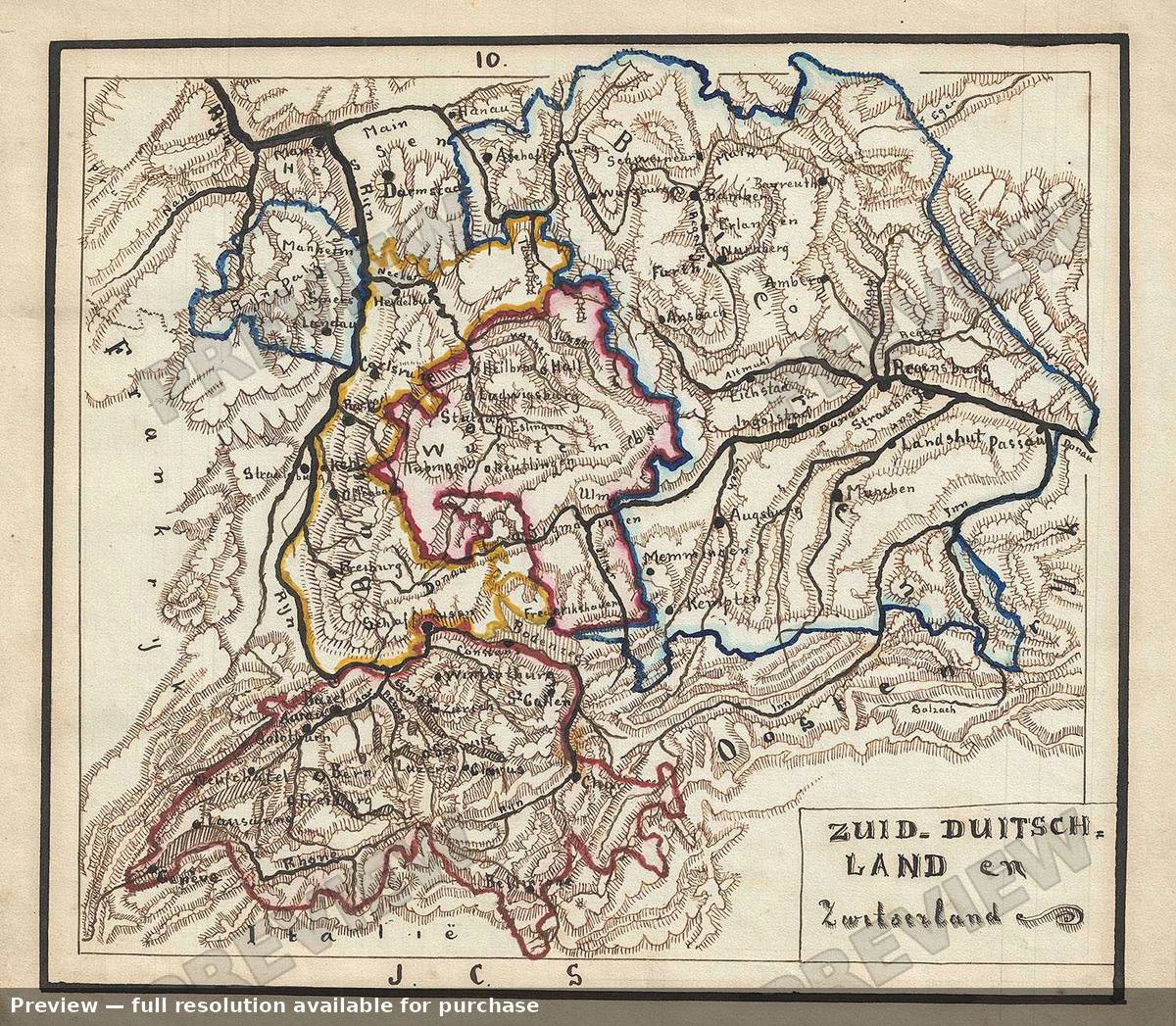 Antique map: Zuid Duitschland, 1871